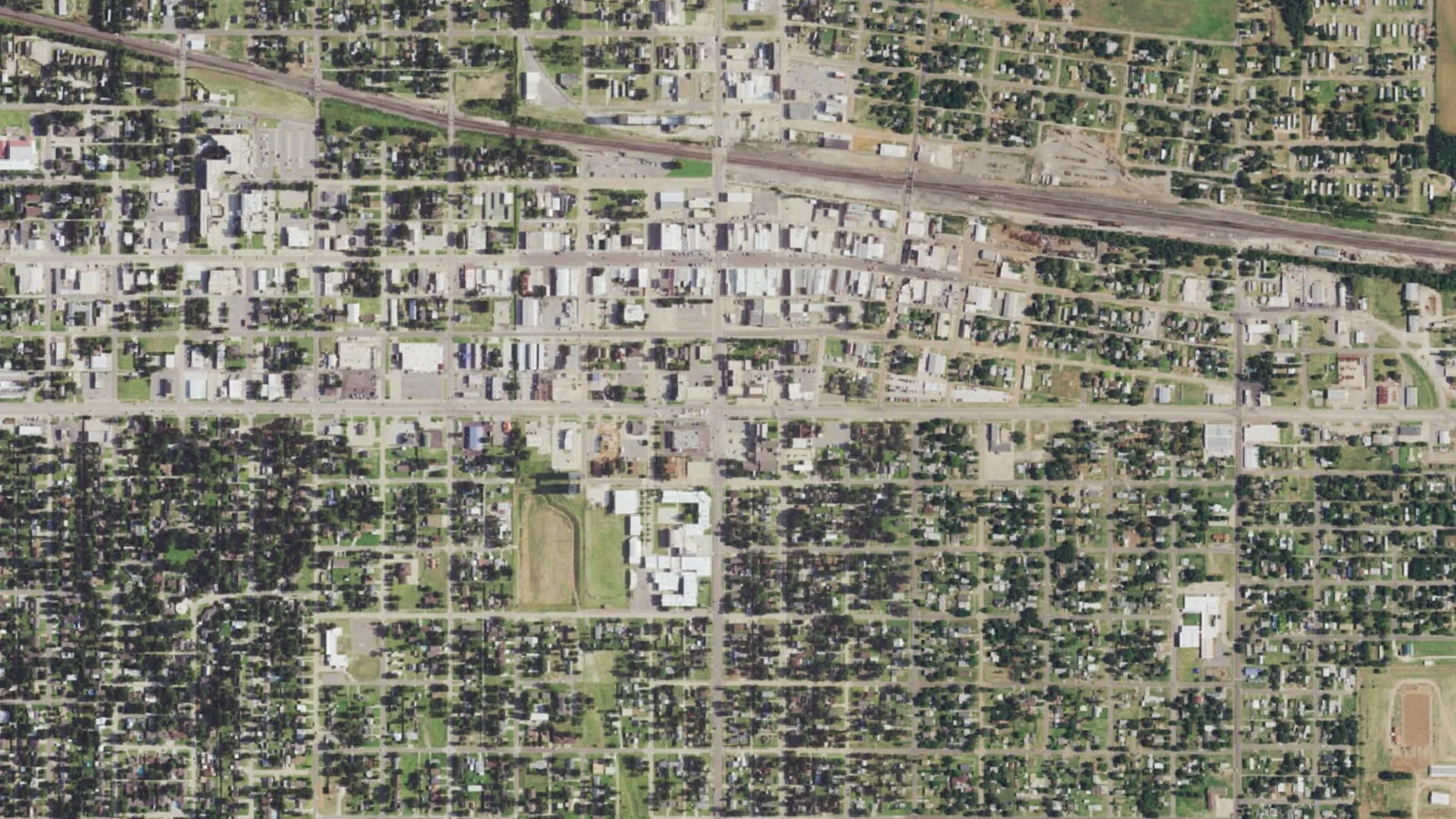 Aerial view of homes and tree lined streets in Woodward, OK, home base of this remodeling contractor