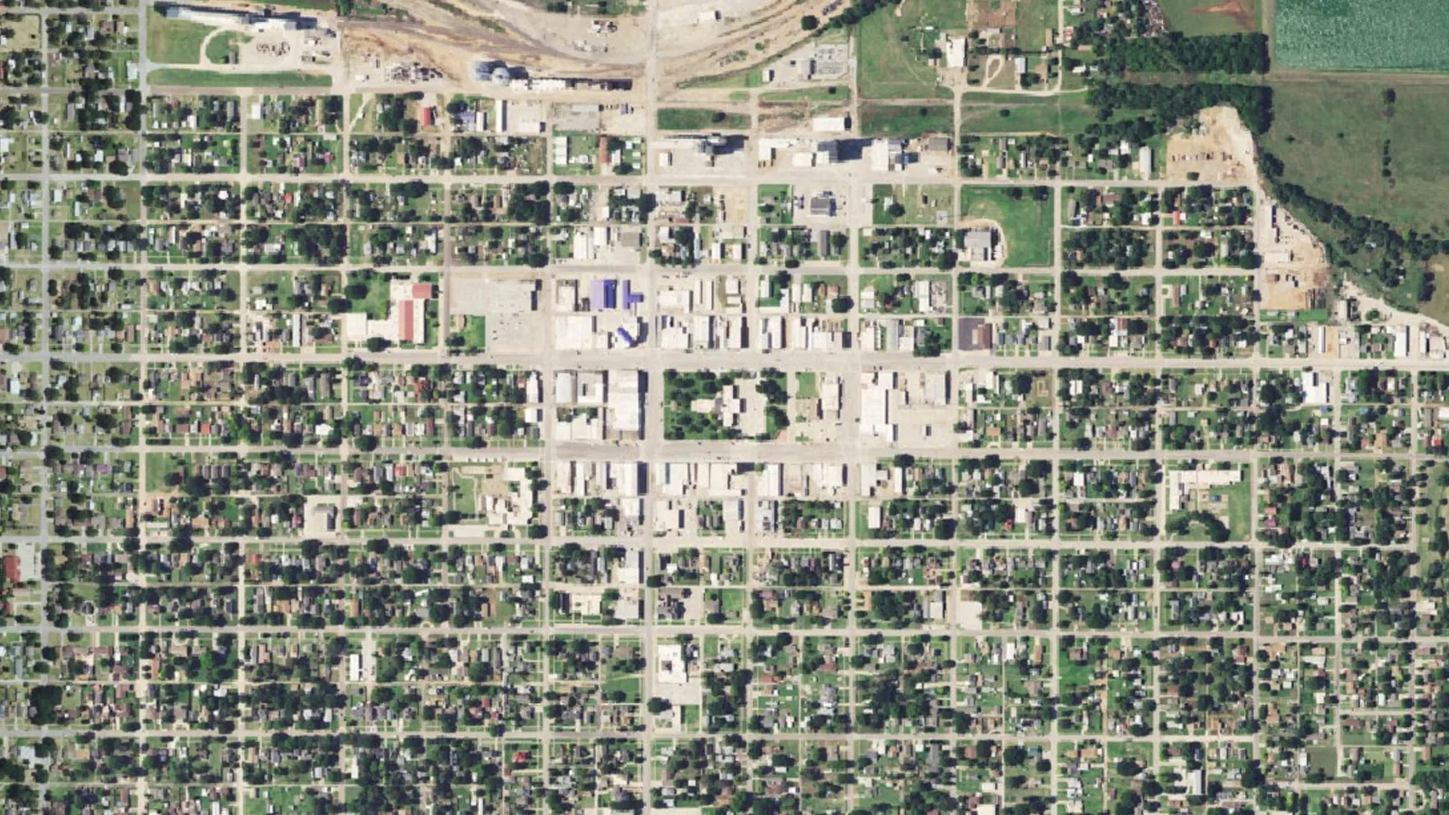 Aerial view of downtown Alva, OK, a town in the remodeling service area