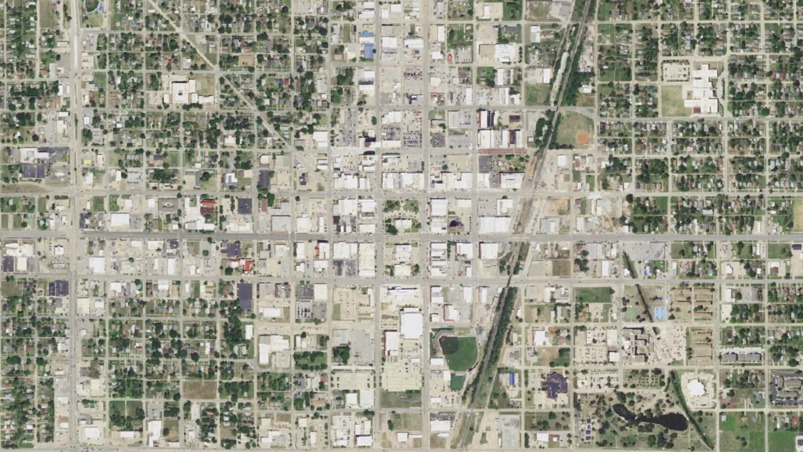 Aerial view of downtown Enid, OK, a town in the remodeling service area